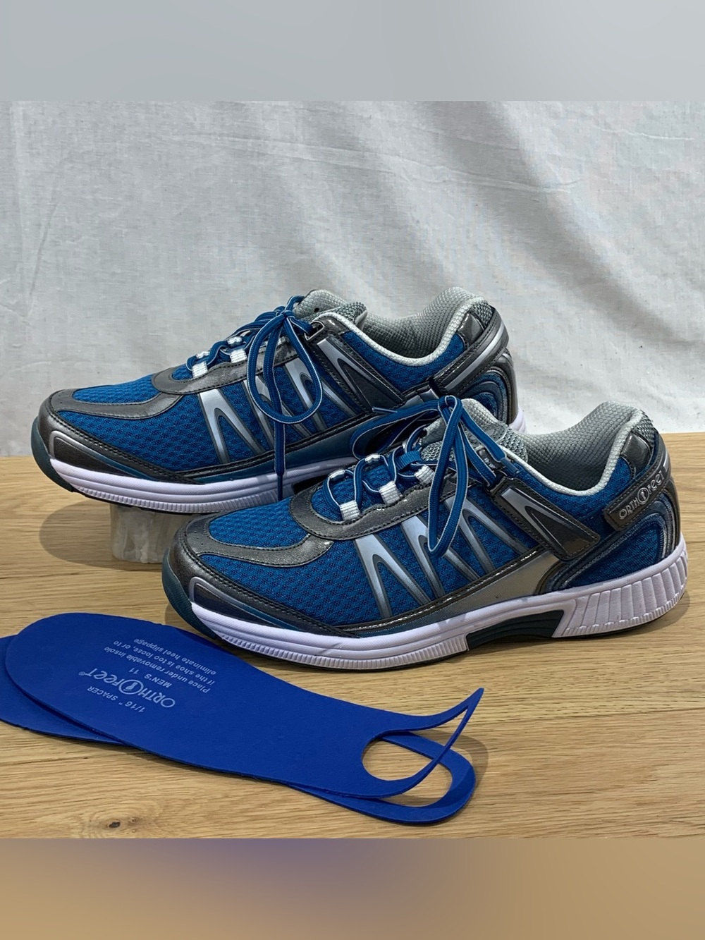 Orthofeet Sprint 674 Mens Orthopedic Walking Shoes Blue Silver Size 11 D Spacers